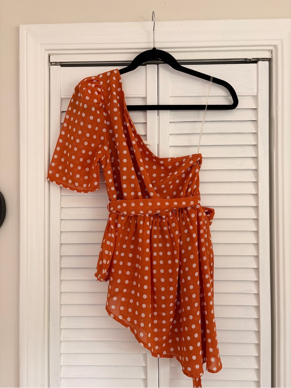 Polka Dot One-Shoulder Orange Top